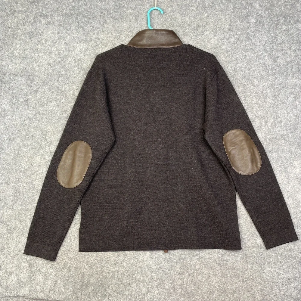 Tommy Bahama Sweater Mens Small Merino Wool Full Zip Academia Preppy Elbow Patch